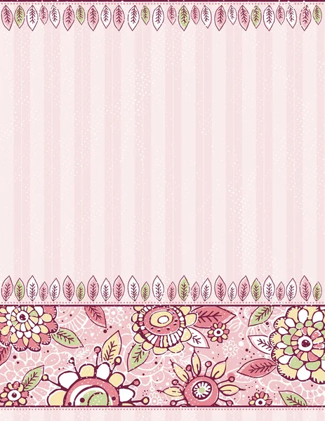 手绘花条纹粉红色的背景上 — 图库矢量图片