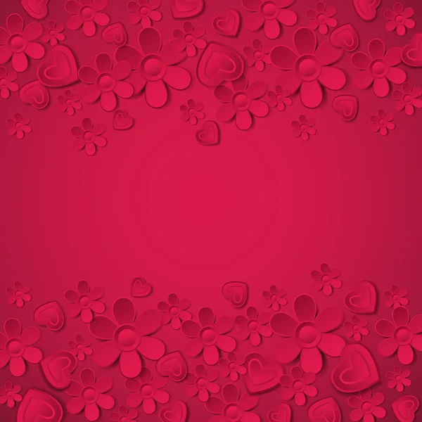 Sfondo rosso di San Valentino con molti fiori, vettore — Vettoriale Stock