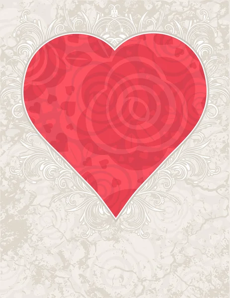 Corazón rojo con rosas, vector — Archivo Imágenes Vectoriales