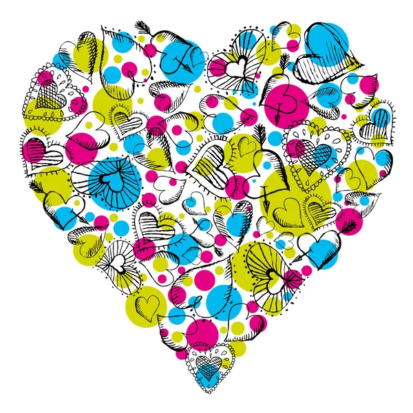 Big heart with many scribble hearts, vector — Stock Vector