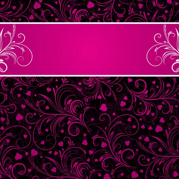 Fondo negro con adornos decorativos rosas — Vector de stock