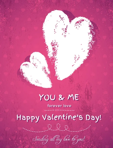 Fondo rosa con dos corazones de San Valentín y deseos de texto, vect — Vector de stock