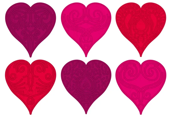 Шесть красных сердечек, векторная иллюстрация — стоковый вектор
