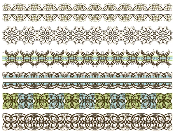 Sechs dekorative Linien und sieben dekorative Elemente — Stockvektor