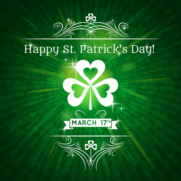 Card for St. Patrick's Day with text and shamrock, vector — Stock Vector