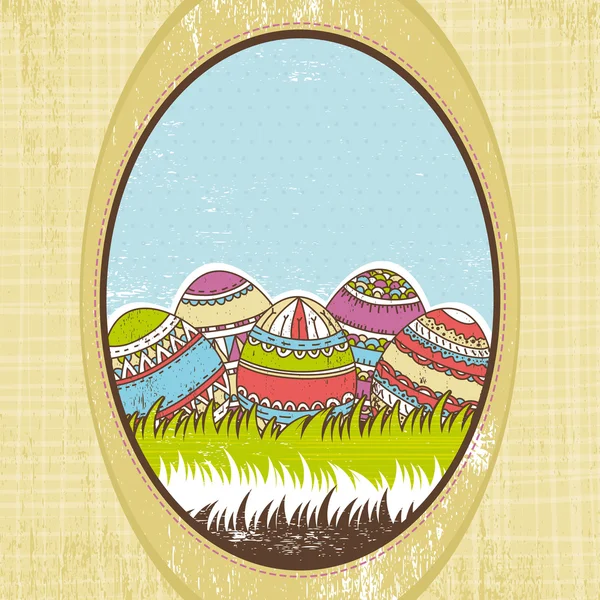 Cinque uova di Pasqua su erba verde, vettore — Vettoriale Stock