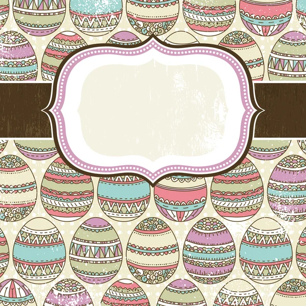 Una etiqueta sobre el fondo de muchos huevos de Pascua — Vector de stock
