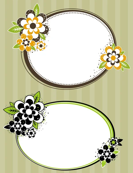 Ronde frame met bloemen op gestreepte achtergrond — Stockvector