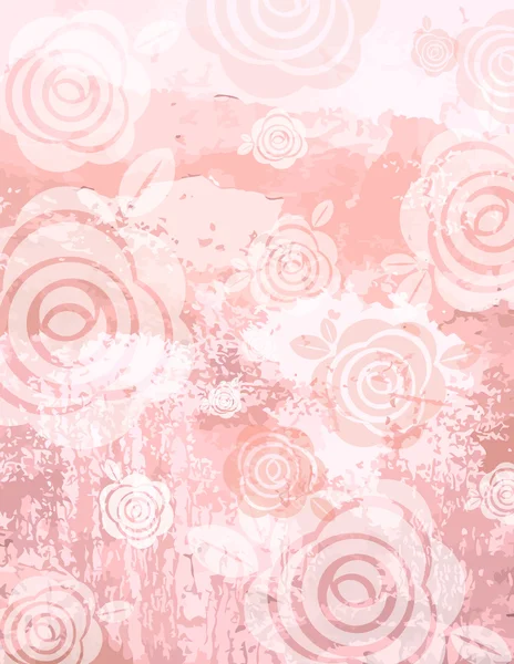 Grunge rosa bakgrund med dekorativa rosor — Stock vektor