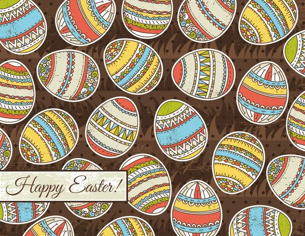 Brown grunge background with easter eggs — Stock Vector