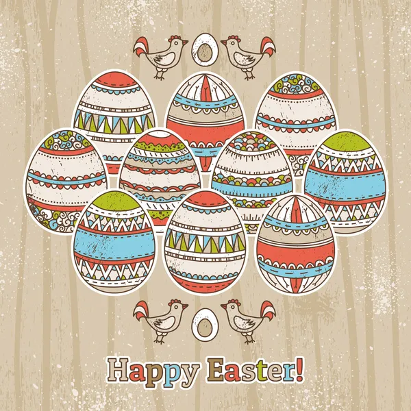 Background with easter eggs on grunge background — Stock Vector