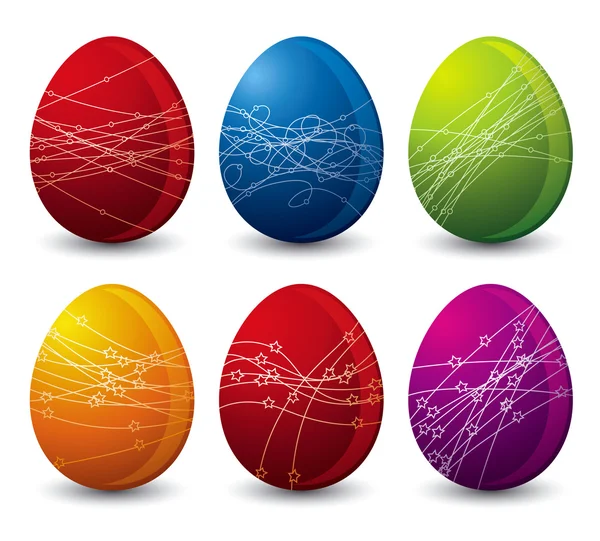 Six color easter eggs over white background — Stock Vector