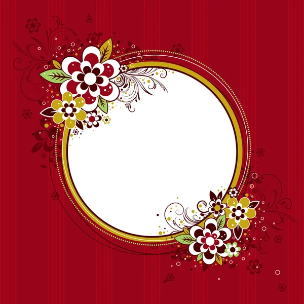 Marco círculo con flores sobre fondo rojo — Vector de stock