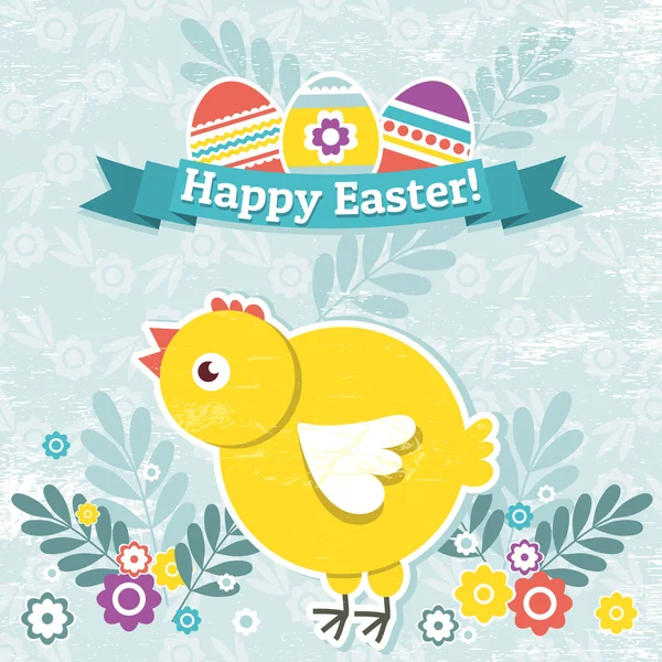 Background with easter eggs and one chick, vector — Stock Vector