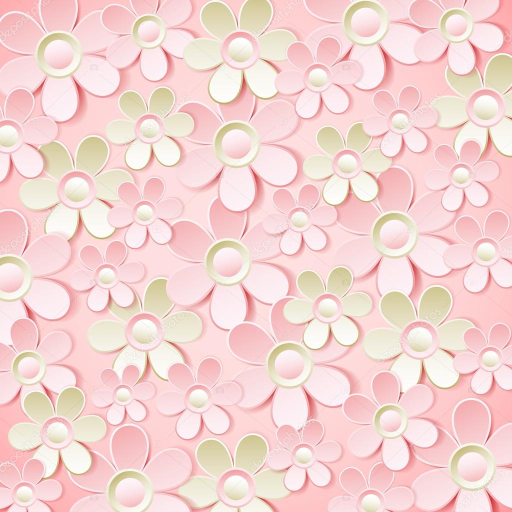 pink  background with many flowers,  vector 