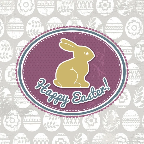 Fondo con huevos de Pascua, etiqueta y conejo, vector — Vector de stock