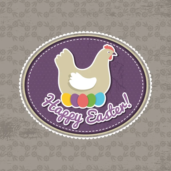 Fondo con huevos de Pascua y una gallina — Archivo Imágenes Vectoriales