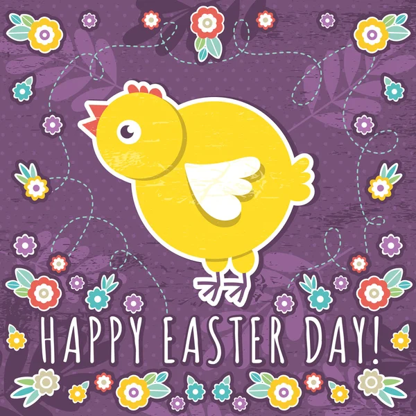 Greetings card with easter eggs and one chicken — Stock Vector