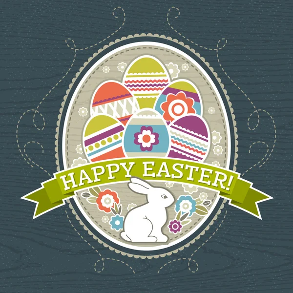 Background with easter eggs and one rabbit, vector — Stock Vector