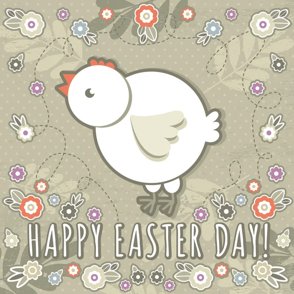 Greetings card with easter eggs and one chicken — Stock Vector