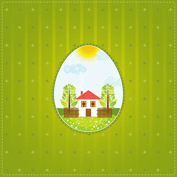 Um ovo de Páscoa sobre fundo verde — Vetor de Stock