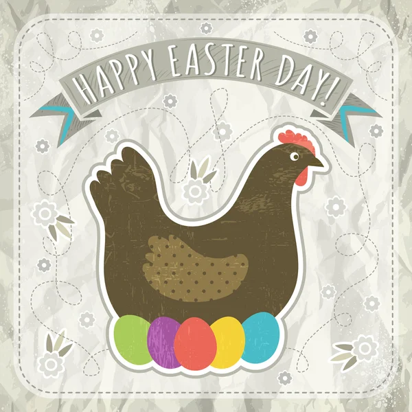 Fondo con huevos de Pascua y una gallina, vector — Archivo Imágenes Vectoriales