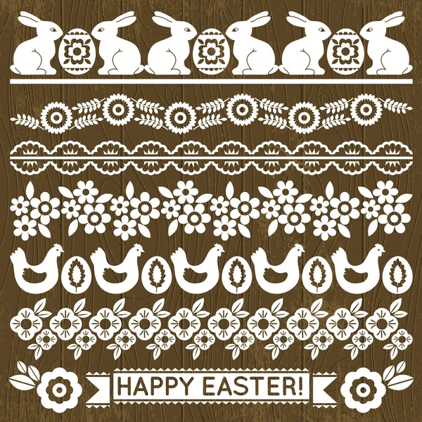 Conjunto de papel de encaje con flores y huevos de Pascua, vector — Vector de stock