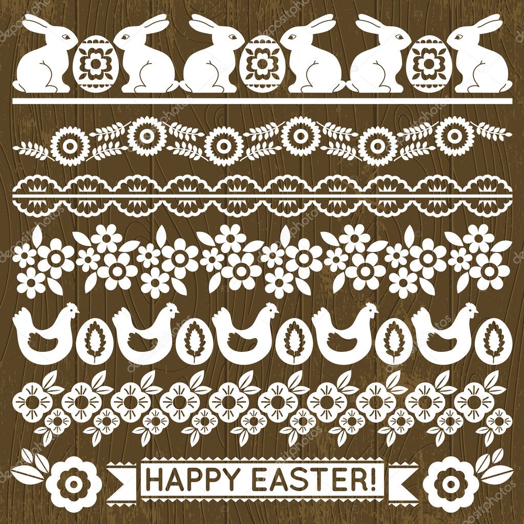 Set of Lace Paper with flowers and easter eggs, vector