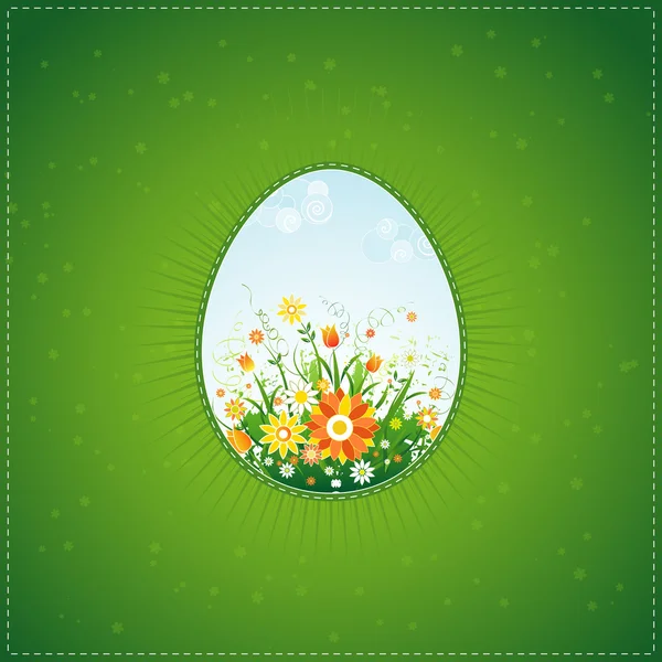 Um ovo de Páscoa sobre fundo verde — Vetor de Stock