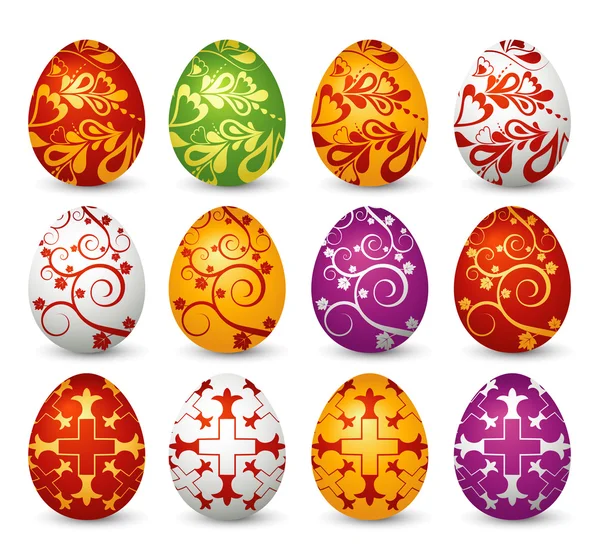 Doce huevos de Pascua sobre fondo blanco — Vector de stock