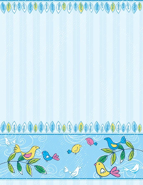 Hand draw birds on grunge striped blue background, vector — Stock Vector