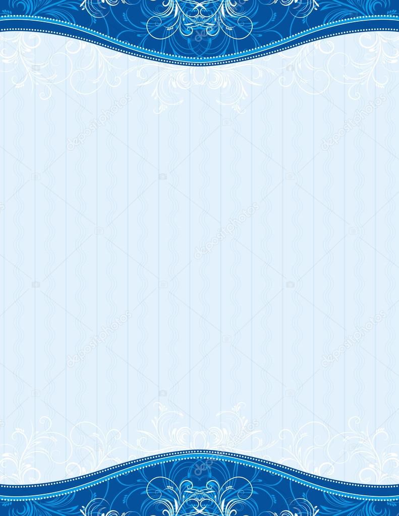 Blue background with decorative ornaments and hearts
