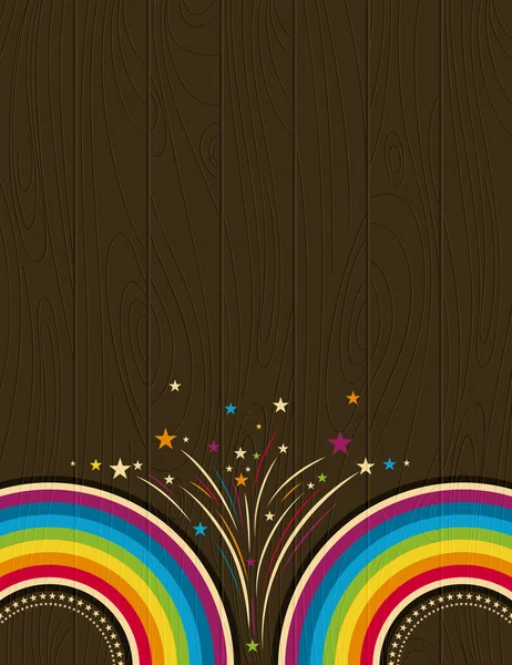 Wooden background with  rainbow — Stock Vector