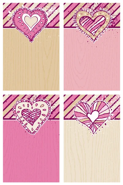 Sfondo beige e rosa con cuori disegnati a mano — Vettoriale Stock