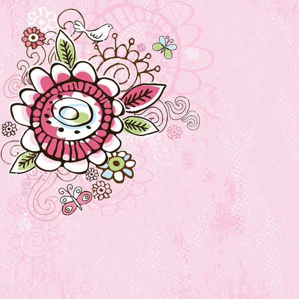 Dibuja flores a mano sobre fondo grunge rosa — Vector de stock