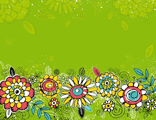Hand draw  flowers on green background — Stock Vector