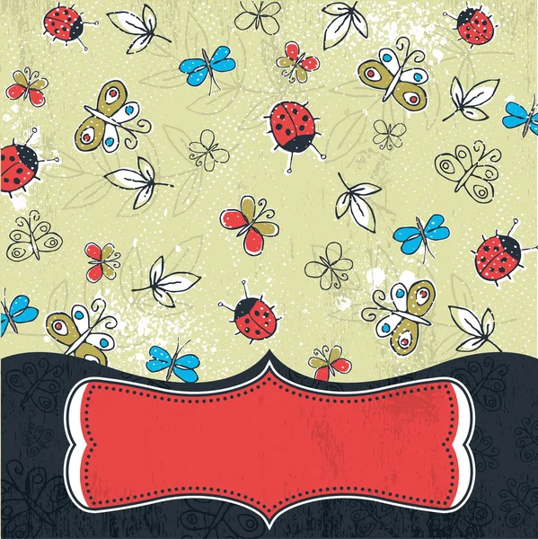 Grunge-Hintergrund mit Schmetterlingen, Vektorillustration — Stockvektor