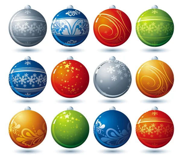 Dvanáct vánočních míč nad bílým pozadím, vektorové — Stockový vektor