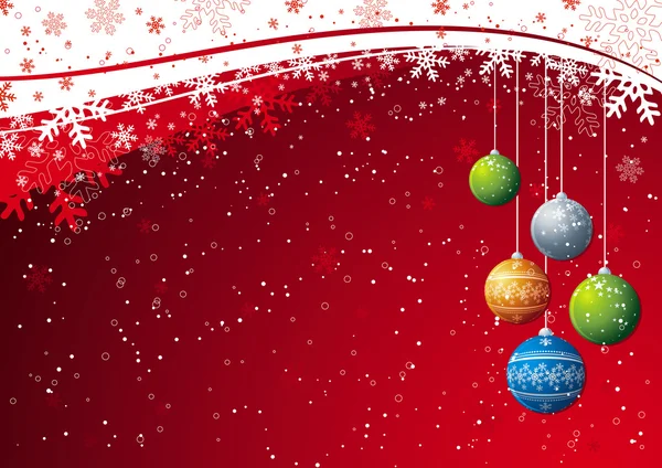 Fondo rojo de Navidad con bola de Navidad, vector — Vector de stock