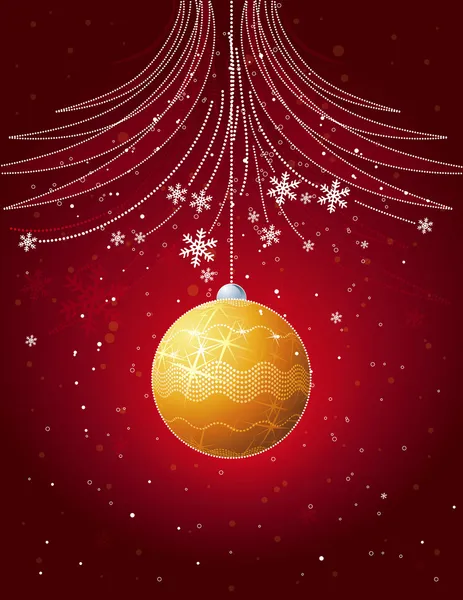 Red christmas card with golden  ball, vector — Stock Vector