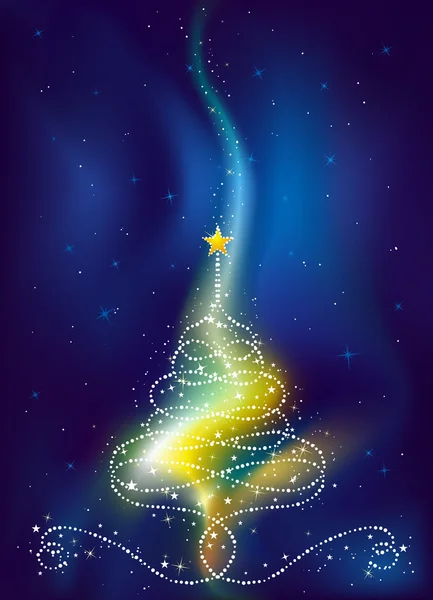 Christmas tree on  dark blue background, vector illustration — Stock Vector