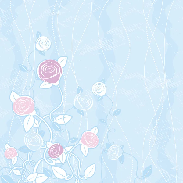 蓝色背景上的玫瑰的花束 — 图库矢量图片