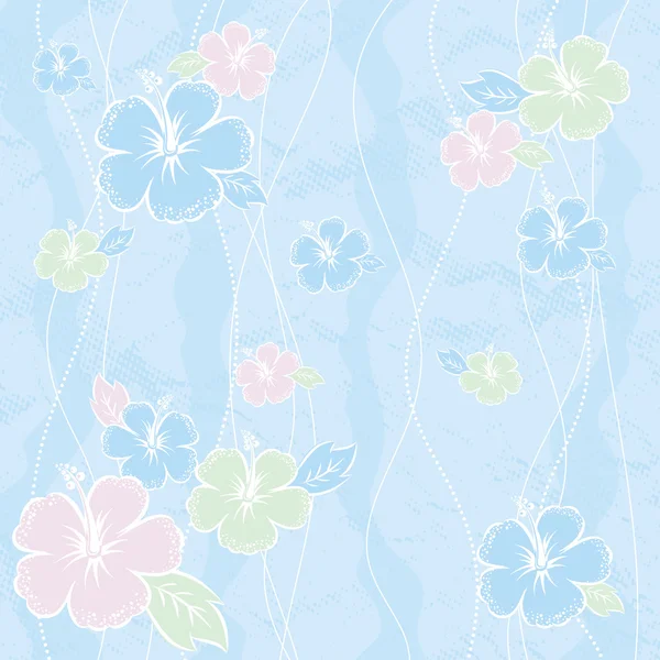 Ramo de hibisco sobre fondo azul — Vector de stock