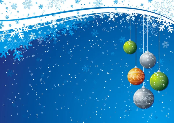 Blå julkort med christmas ball, vektor illustration — Stock vektor