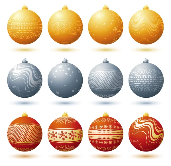 Twelve  christmas ball over white background, vector — Stock Vector