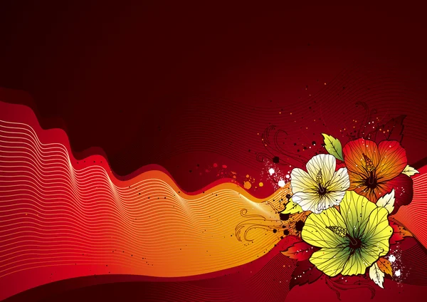 Boeket van hibiscus op rode achtergrond — Stockvector