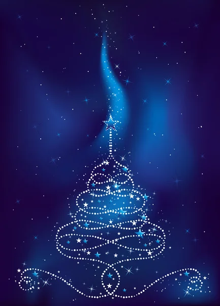 Christmas tree on  dark blue background, vector illustration — Stock Vector