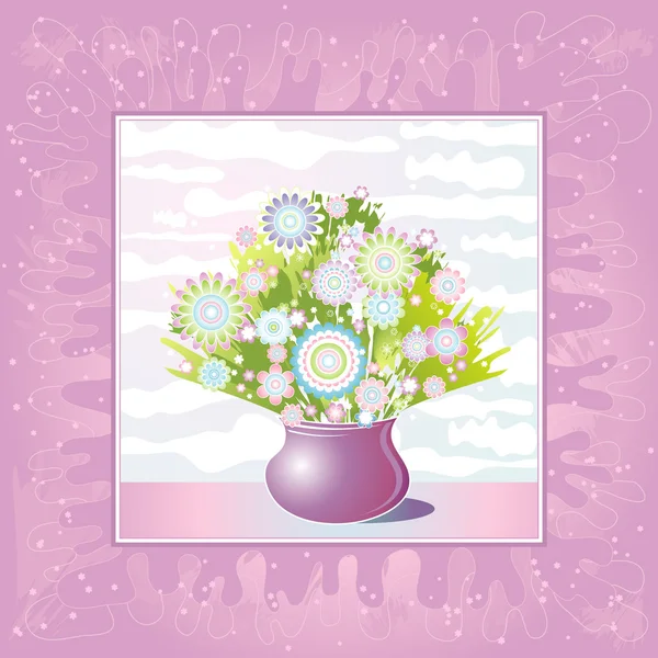 Vase of flowers on a purple background — Stock Vector