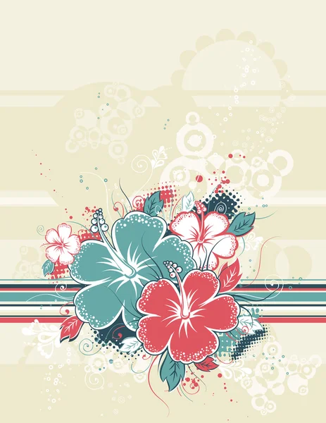 ベージュ色の背景にハイビスカスの花束 — ストックベクタ