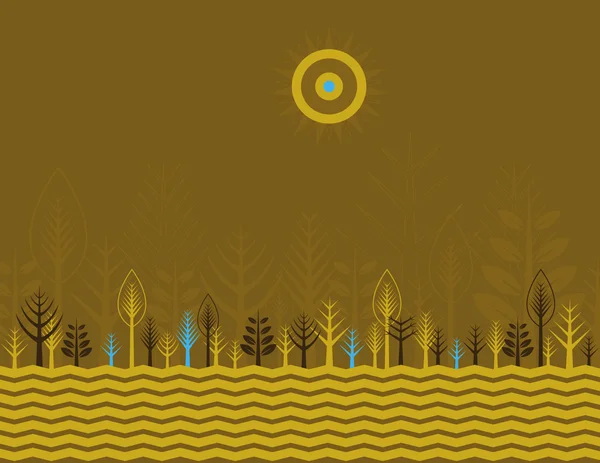 Many vector trees on the brown background, vector illustration — Stock Vector